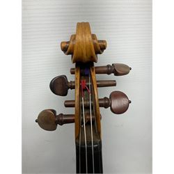 French violin c1900 labelled Guadagnini with 35.5cm two-piece maple back and ribs and spruce top, labelled 'Joannes Baptista Guadagnini Pla Centinus Fecit Mediolani 17**' L59cm overall; in hard carrying case