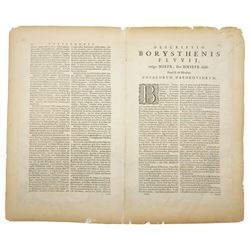 Johannes (Joan) Blaeu (Dutch 1596-1673): 'Tractus Borysthenis vulgo Dniepr et Niepr Dicti, à Kiovia ufque ad Bouzin', 17th century engraved map with hand-colouring of the Dnieper river in Ukraine from Kiev through Cherkasy pub. Atlas Major c.1662, 51cm x 61cm (unframed)