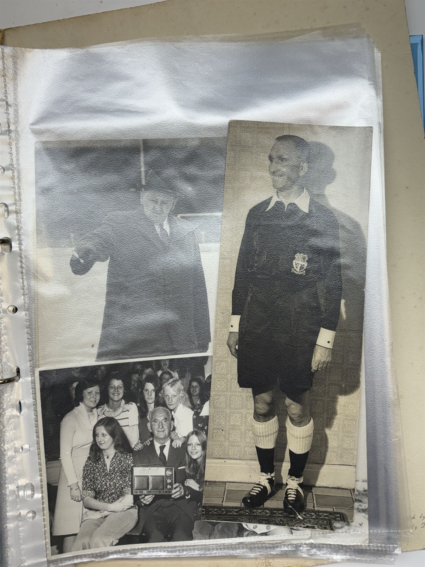 Collection of football memorabilia belonging and relating to the Hull based referee Frank Coultas, including 9ct gold Referee's medal for the 1957 Aston Villa v Manchester United FA Cup Final, inscribed 'The Football Association, F.B Coultas, F.A. Challenge Cup Competition, Final Tie 1957', hallmarked and in original case; the kit worn by him to referee the 1957 FA Cup Final and ephemera relating to the match including photographs, programmes and tickets; together with other football memorabilia collected by Frank Coultas, including programmes, photograph and ticket stubs, with some items relating to the 'Busby Babes'