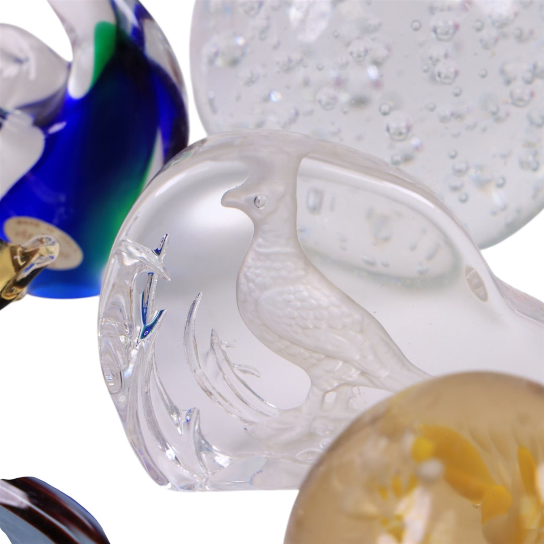 Caithness glass vases and paperweights, together with other coloured glass and glass animal figures