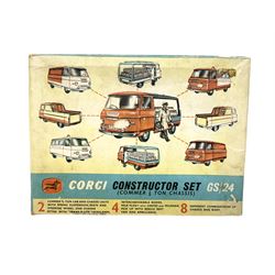 Corgi - Commer Constructor Gift Set 24, two cab/chassis units with four interchangeable bodies, milkman, milk crates and bench seat; polystyrene box base with lift-off lid