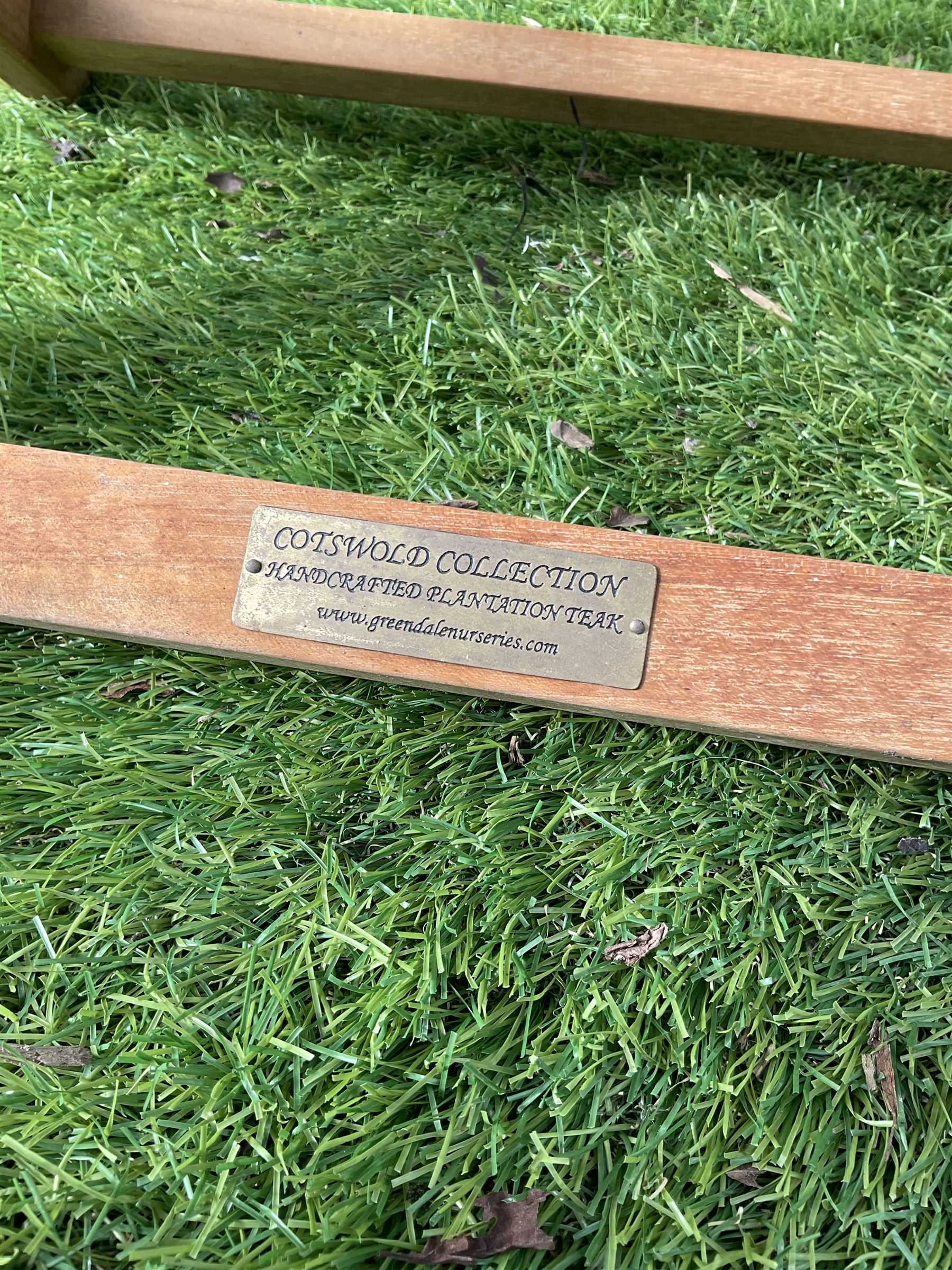 Cotswold Collection - three teak folding garden chairs and foldable table  - THIS LOT IS TO BE COLLECTED BY APPOINTMENT FROM DUGGLEBY STORAGE, GREAT HILL, EASTFIELD, SCARBOROUGH, YO11 3TX