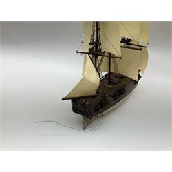 Late 19th, early 20th century, scratch built model of a three masted sailing ship with rigging, H50cm 