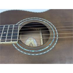 Indonesian crafted re-issue of an early Washburn Parlour guitar, model P314KK, bearing 125 years celebration label dated 2008; serial no.01120400171; L95cm; in Washburn case