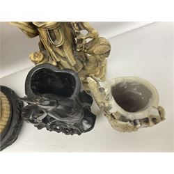 Collection of hardstone and soapstone, including hardstone seal carved temple dogs finial, inscription on base, together with inkwells, vases etc  