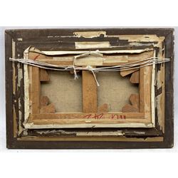 Paul Pouchol (French 1903-1964): 'Les Bateaux du Cinema', oil on canvas signed, titled on labels verso 23cm x 40cm 