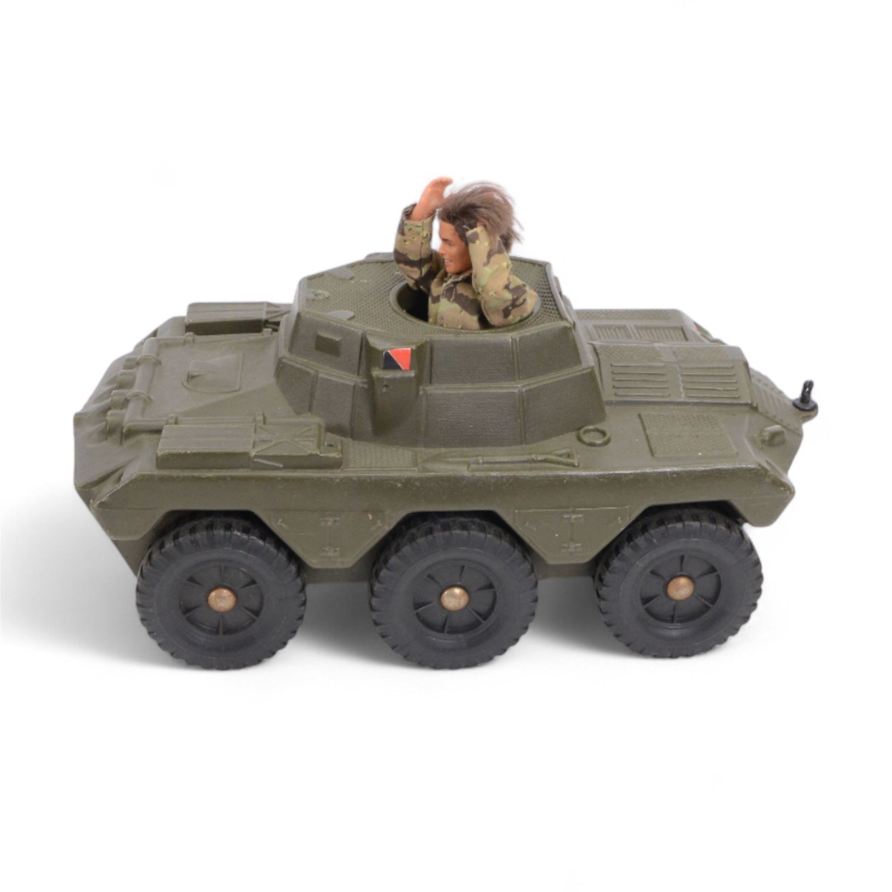 Three Cherilea Toys Action Man military vehicles, comprising Hornet, Tank and Scout Car, together with a Palitoy Action Man Spartan Personnel Carrier (4)