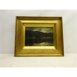  James L C Docharty (Scottish ?-1915): Loch scene at Dusk, oil on canvas signed 18cm x 26cm  