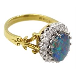 18ct gold opal triplet and diamond chip cluster ring, London 1973