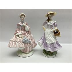 Three Coalport figures, comprising Eugenie, Lillie Langtry and Laura, together with seven other similar figures