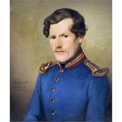 Manner of George Dawe (British 1781-1829): Portrait of a Prussian Officer, inscribed and dated 1847, 34cm x 28cm
Notes: the inscription suggests this work could be attributed to a member of the Von der Osten-Sacken family, a distinguished German-Baltic noble family. Given that many of the family members occupied prominent military positions, it is also plausible that this piece depicts one of them.