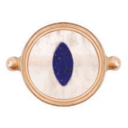 18ct gold inlayed rainbow moonstone with lapis lazuli, snake eye design ring