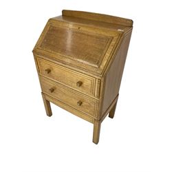 1930's Art Deco period oak bureau, fitted fall front and two drawers