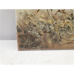 Joe Townend GRA (British 1946-): Elephants on the Savannah, oil on canvas signed 45cm x 60cm (unframed)