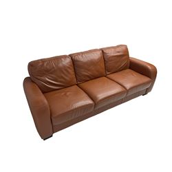 Three seat sofa, upholstered in brown leather