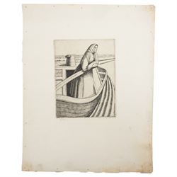 Frederick George Austin (British 1902-1990): A Woman on her Houseboat and  The Tavern Maid and Patron, two drypoint etchings signed in the plate and inscribed in pencil max  14cm x 11cm (2) (unframed) 
Provenance: direct from the granddaughter of the artist