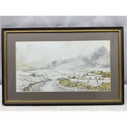 John Freeman (British 1942-): Snowy Landscapes, pair watercolours signed and dated ‘77, 17cm x 34cm (2)