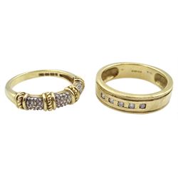 Gold five stone diamond ring and a gold pave set diamond ring, both hallmarked 9ct