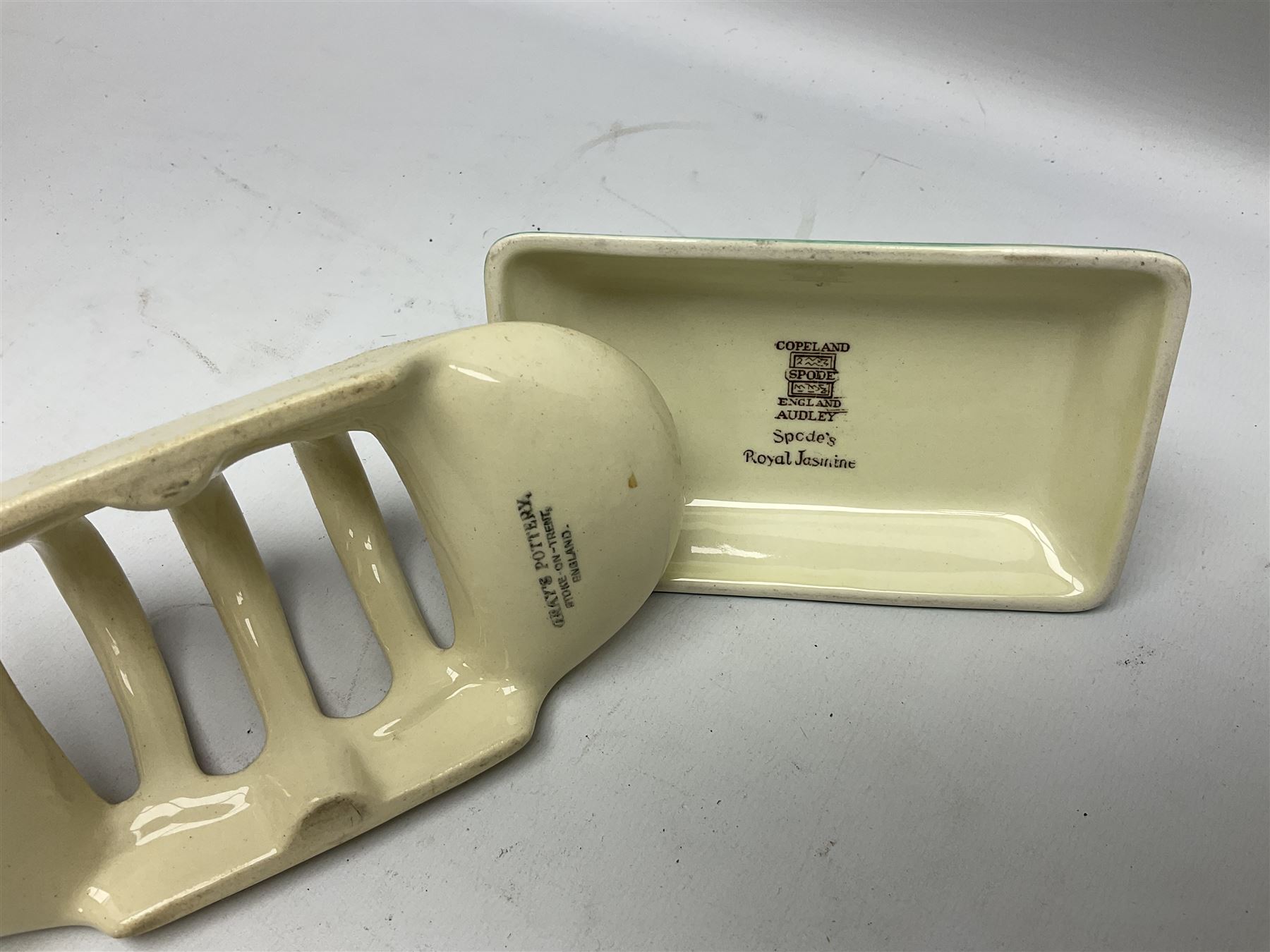 Collection of five toast racks comprising two Royal Winton Grimwades, Gray's Pottery, Copeland Spode Audley Royal Jasmine and another further early-mid 20th century toast rack decorated with flowers