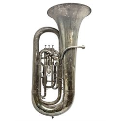 Boosey & Co silver plated 'Solbron' Class A Tuba c1920, serial number 102760, with compensating pistons and foliate engraved decoration H106cm 