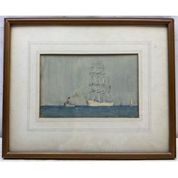 Henry Scott Tuke RA RWS (British 1858-1929): 'The Viking' - Clipper Ship Under Tow, watercolour signed titled and dated 1925 in pencil, 13cm x 21cm