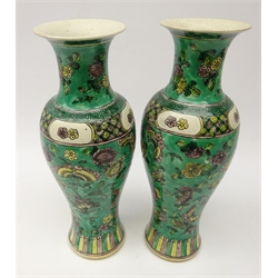  Pair early 20th century Chinese Famille Vert baluster vases, H31cm   