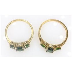 Two three stone diopside gold rings hallmarked 9ct