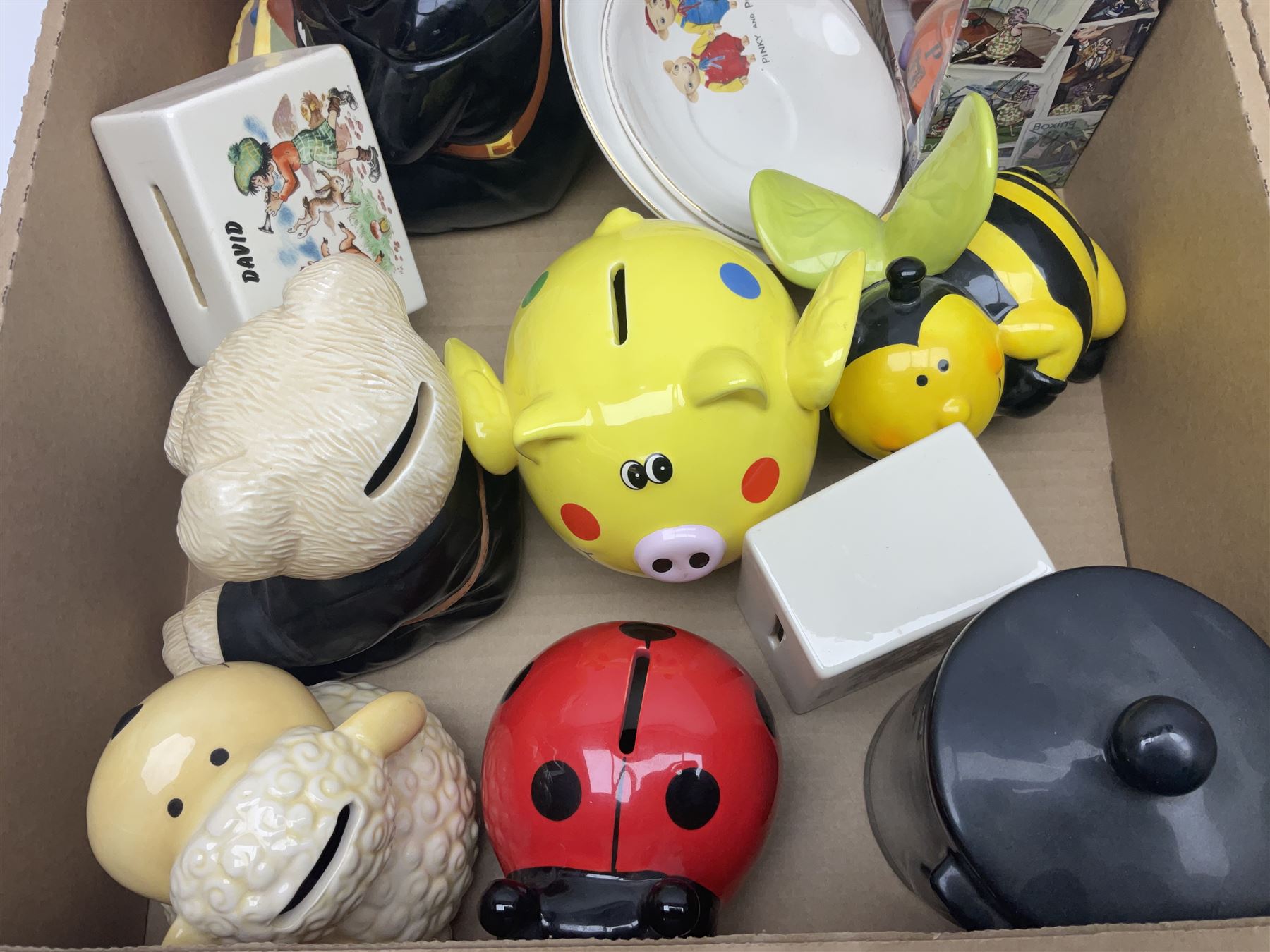 Collection of Ringtons novelty ceramics including money boxes, salt and pepper shakers, etc