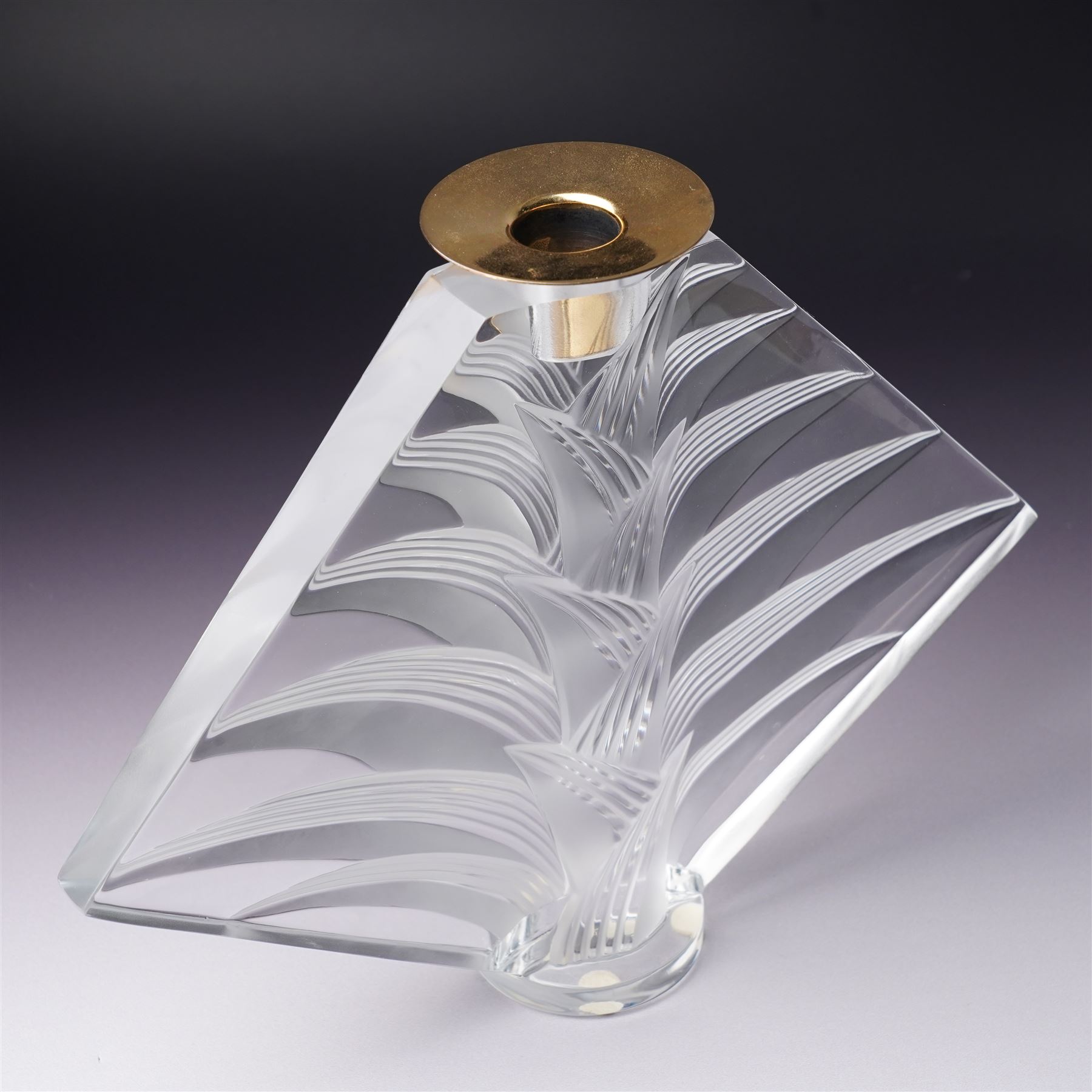 Pair of Lalique 'Ravelana' clear and frosted glass candlesticks inscribed 'Lalique, France' H22cm
