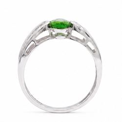 9ct white gold tsavorite garnet and diamond ring, single oval cut garnet with pave set diamond shoulders, Birmingham 2008