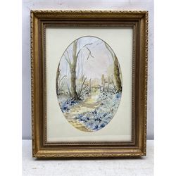 A Holmes (20th century): Bluebells, oval watercolour signed 33cm x 23cm