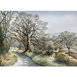 EJ Taylor (British 20th century): Woodland Troll with Fly Agaric, oil on board signed; M Richardson (British 20th century): 'Whitcliffe Lane', watercolour signed and titled max 34cm x 37cm (2)