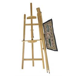  Boldmere wooden artists easel, together with a similar wooden easel by Artistik and Aboriginal artwork on fabric, tallest easel H143cm