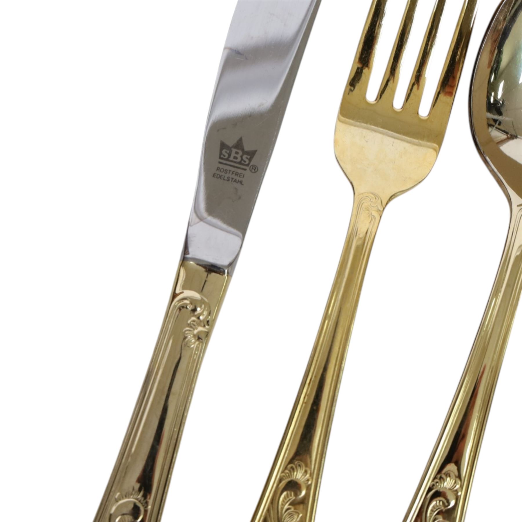Bestecke Solingen (SBS) gold plated cutlery set for twelve in case