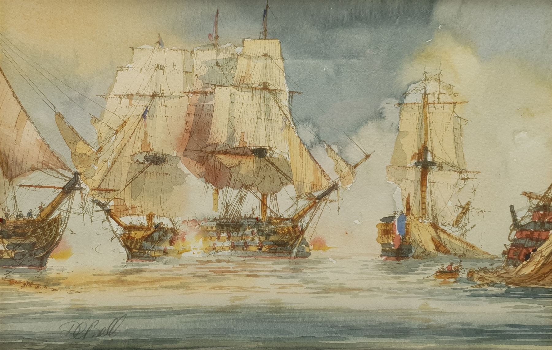 David C Bell (British 1950-): The Battle of Trafalgar, watercolour signed 14cm x 21cm