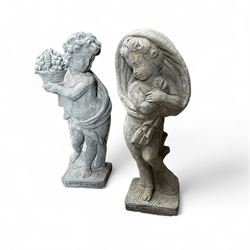 Set of cast stone cherub season statues