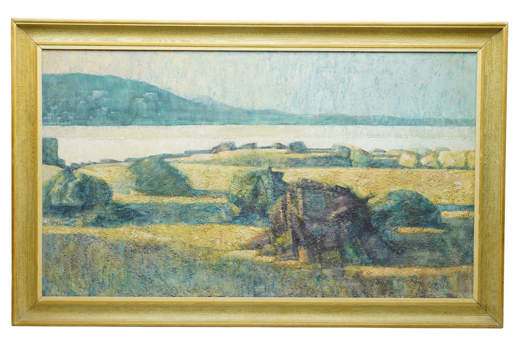 English Post Impressionist School (Late 20th century): 'Jersey' Coastal Scene, acrylic and impasto on board inscribed verso 60cm x 105cm