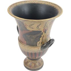 20th century Grecian urn, with twin handles and fluted rim, marked beneath 'Copy 520 BC' handmade in Greece, H31cm
