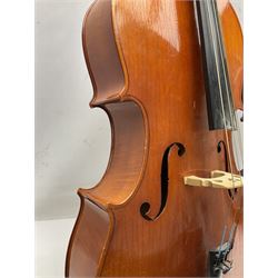 Modern Hungarian half-size cello with 69cm two-piece maple back and ribs and spruce top L114cm overall; and Stentor half size cello bearing label 'The Stentor Student II'; each in soft carrying case (2)