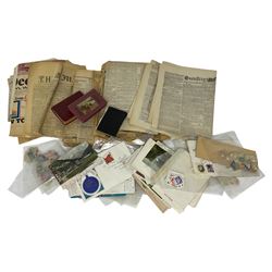 Ephemera and stamps, including maps, reprinted newspapers, common prayer and other small books, Spanish, German and other stamps, small number of stamps on covers etc