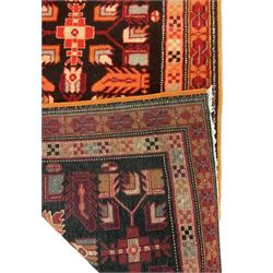 North West Persian Heriz runner, dark indigo ground field decorated with Herati motifs, peach and red borders with geometric design 