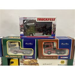 Corgi - nine limited edition die-cast heavy haulage tractor units including five Truckfest CC13223, CC13714, CC12817, CC12815 & CC13728; together with CC12214, CC12107, CC12904 & CC13210; and Morrisons promotional plastic delivery lorry; all boxed (10)