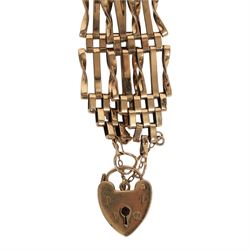 9ct five bar gate bracelet, with heart locket clasp, hallmarked