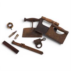 Various collectables, including 19th century wrought iron screw type padlock, set of foldi...