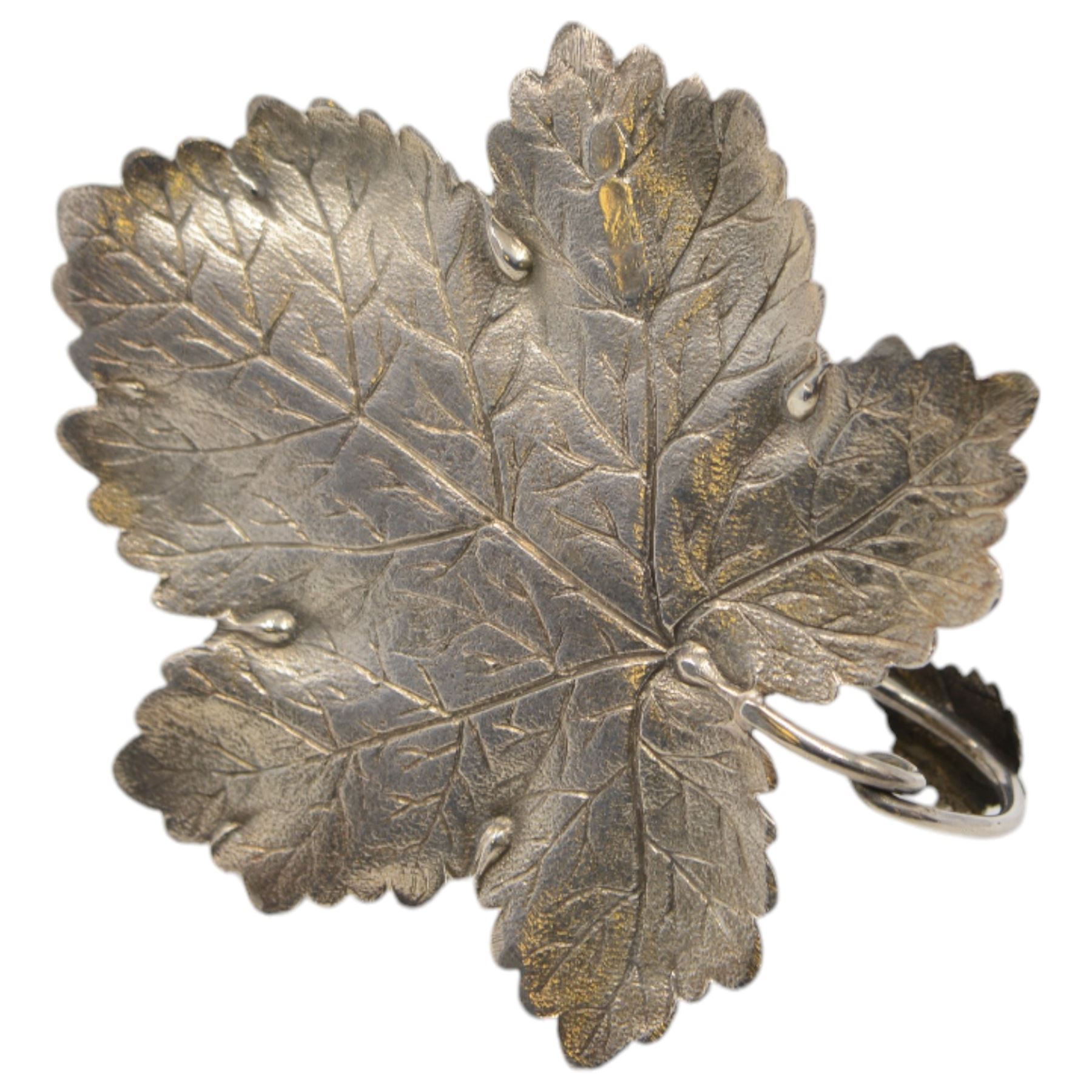 Early Victorian chamberstick, modelled as a leaf and bud with naturalistic texture, with removable sconce and looped tendril handle, hallmarked Willmore & Co, Birmingham 1843, H4cm