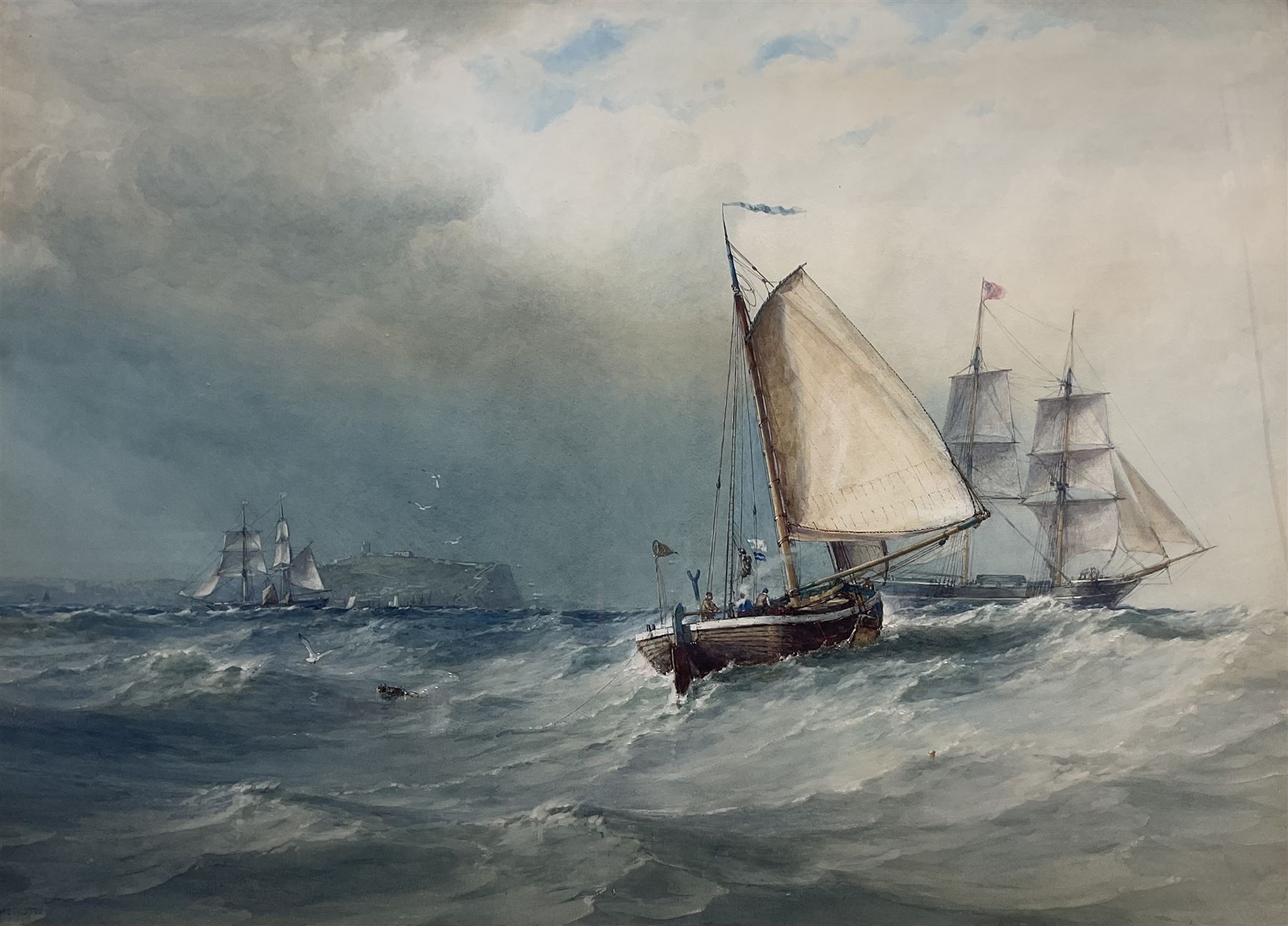 Arthur Wilde Parsons (British 1854-1931): 'A Fresh Breeze Off Scarborough', watercolour with scratching out signed and dated 1888, original title label verso 75cm x 105cm