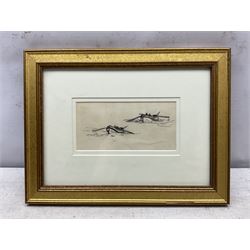 Joseph Richard Bagshawe (Staithes Group 1870-1909): Rowing Boats at Sea, charcoal sketch unsigned 8cm x 17cm 
Provenance: with Pybus Fine Arts, Whitby 2002, from one of the artist's sketchbooks, label verso