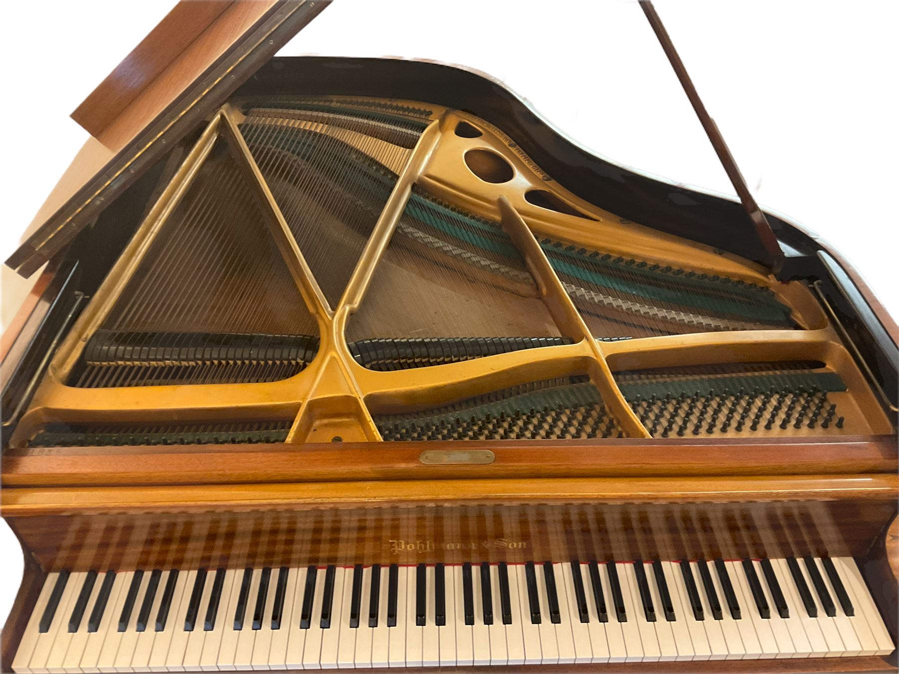 Pohlmann sapele mahogany cased baby grand piano, with duet stool