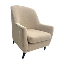 Contemporary tub armchair upholstered in beige fabric