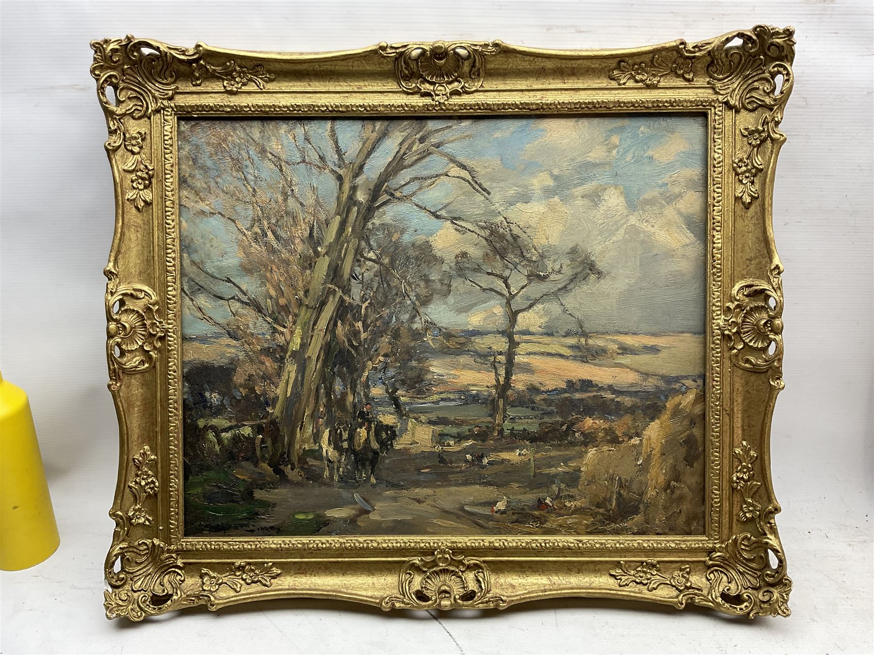 Owen Bowen (Staithes Group 1873-1967): Working Horses and Chickens on a Farm, oil on canvas signed 41.5cm x 51.5cm 